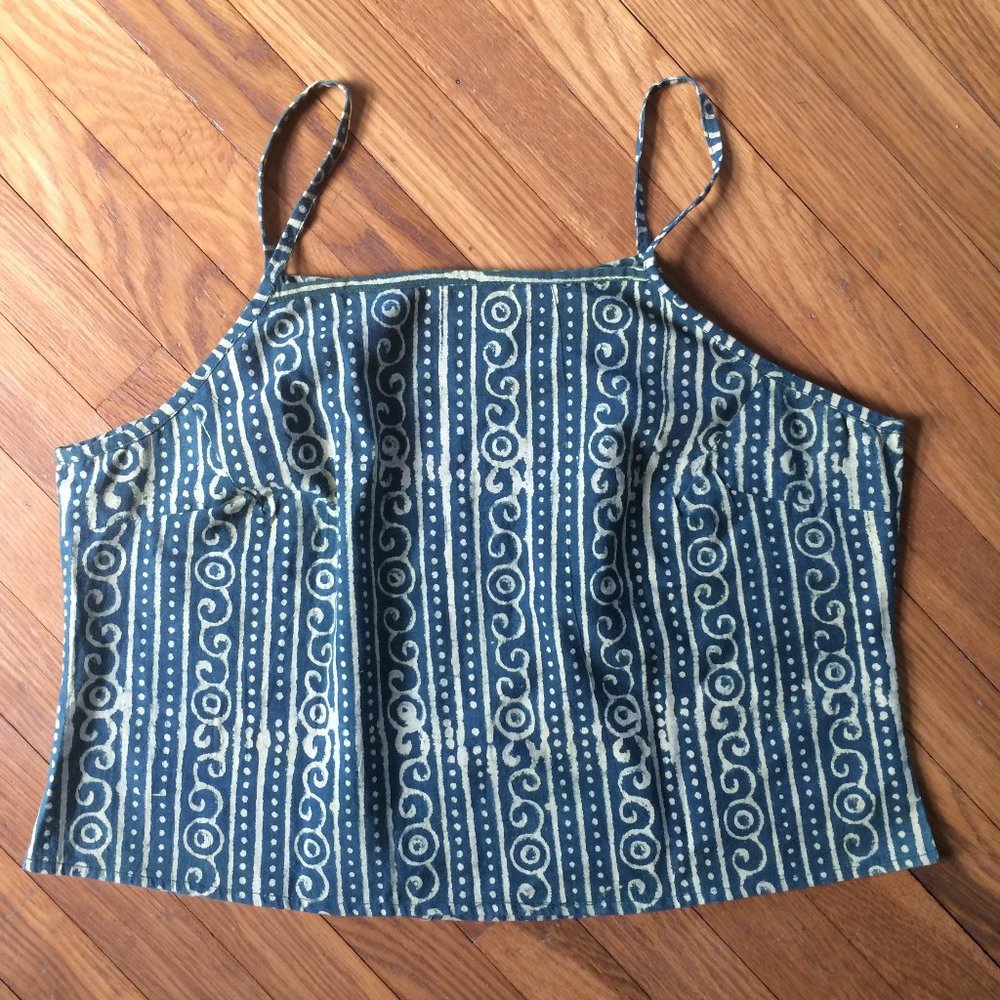 Boxy Fit Cropped Batik Tank Top Green/Yellow Sz M - Picture 8 of 10